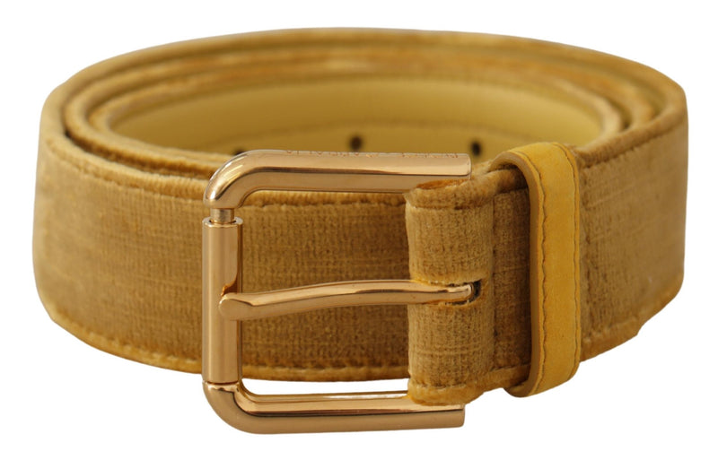 Yellow Velvet Gold Metal Logo Engraved Buckle Belt-Dolce & Gabbana-LabelTerrace.com
