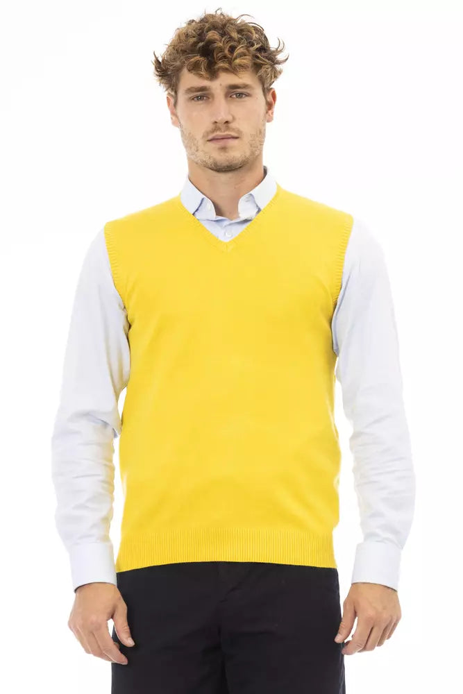 Yellow Viscose Men Jacket-Alpha Studio-LabelTerrace.com
