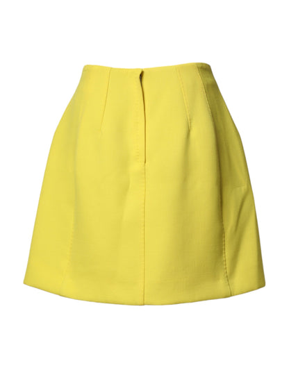 Yellow Wool Buttoned High Waist Mini Skirt