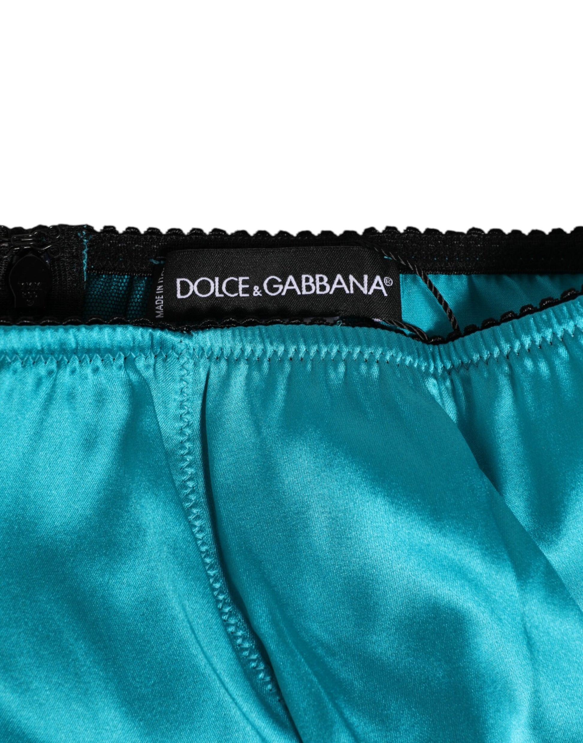 Aqua Green Satin High-Waist Briefs Underwear-Dolce & Gabbana-LabelTerrace.com