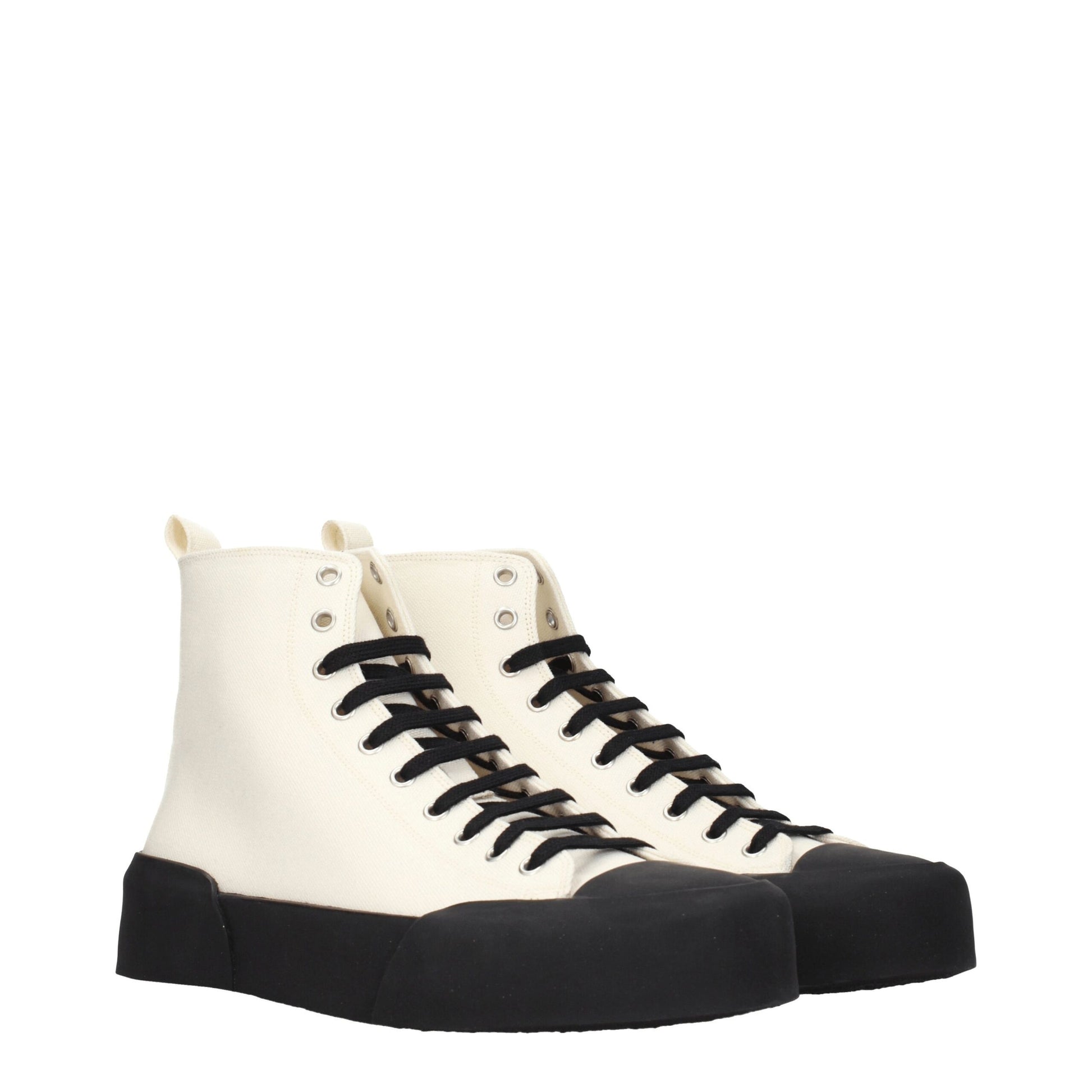 Beige Fabric High Top Sneakers-Jil Sander-LabelTerrace.com