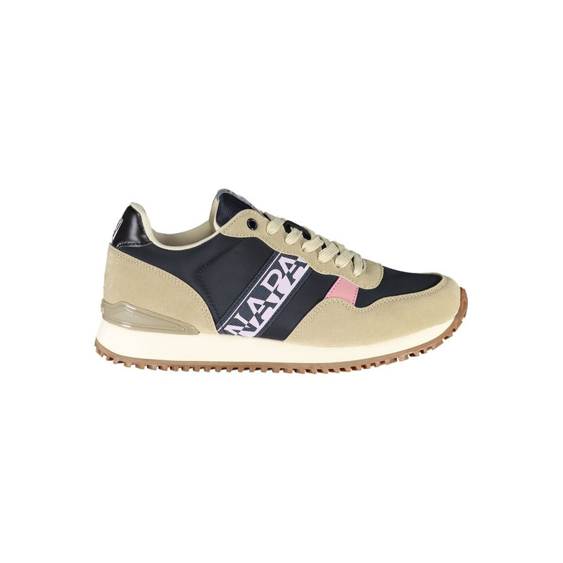 Beige Lace-Up Sneakers with Contrasting Details-Napapijri-LabelTerrace.com