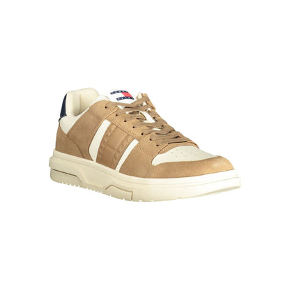 Beige Leather Men Sneaker-Tommy Hilfiger-LabelTerrace.com