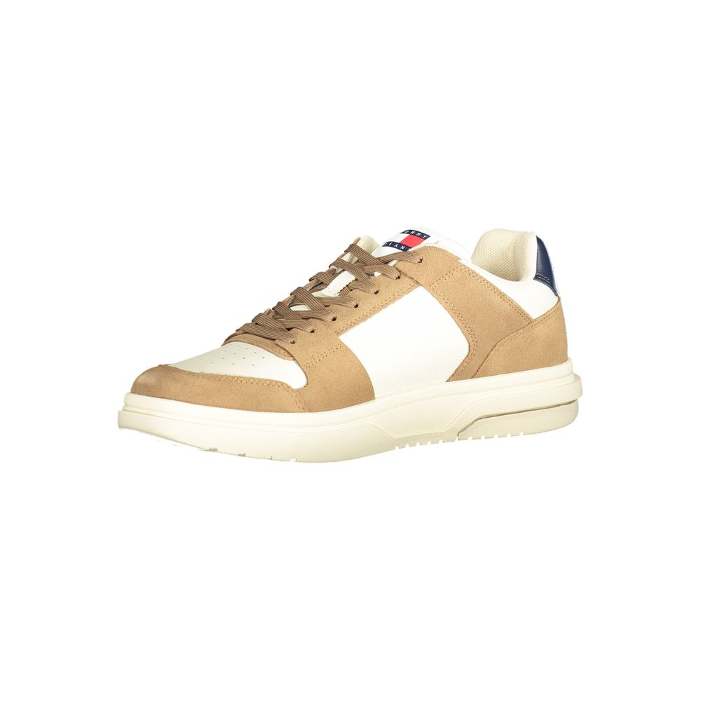 Beige Leather Men Sneaker-Tommy Hilfiger-LabelTerrace.com
