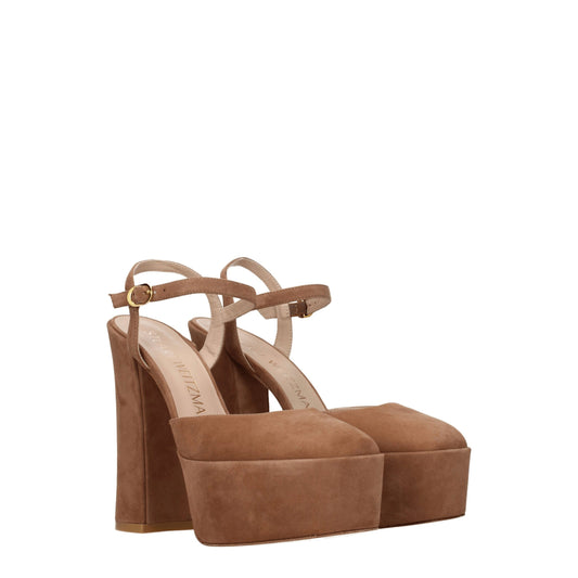 Beige Leather Platform Sandals-Stuart Weitzman-LabelTerrace.com