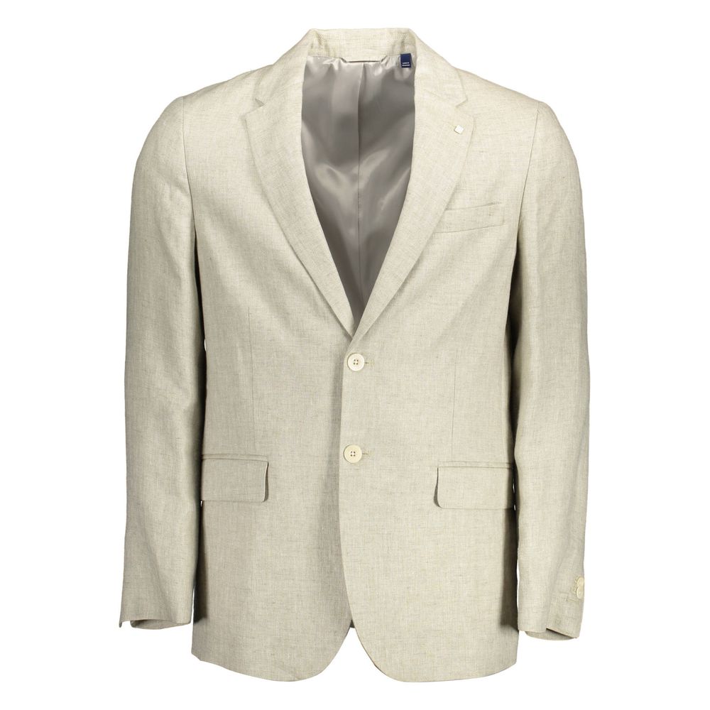 Beige Linen Men Jacket-Gant-LabelTerrace.com