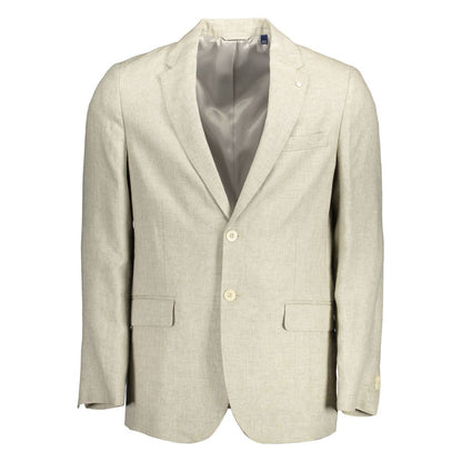 Beige Linen Men Jacket-Gant-LabelTerrace.com