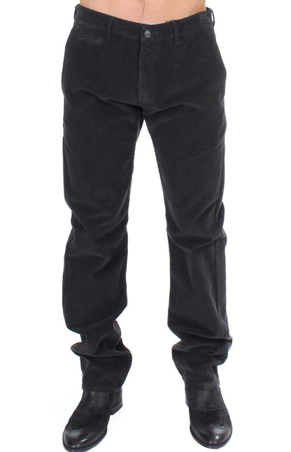 Black Corduroy Cotton Straight Fit Pants-GF Ferre-LabelTerrace.com