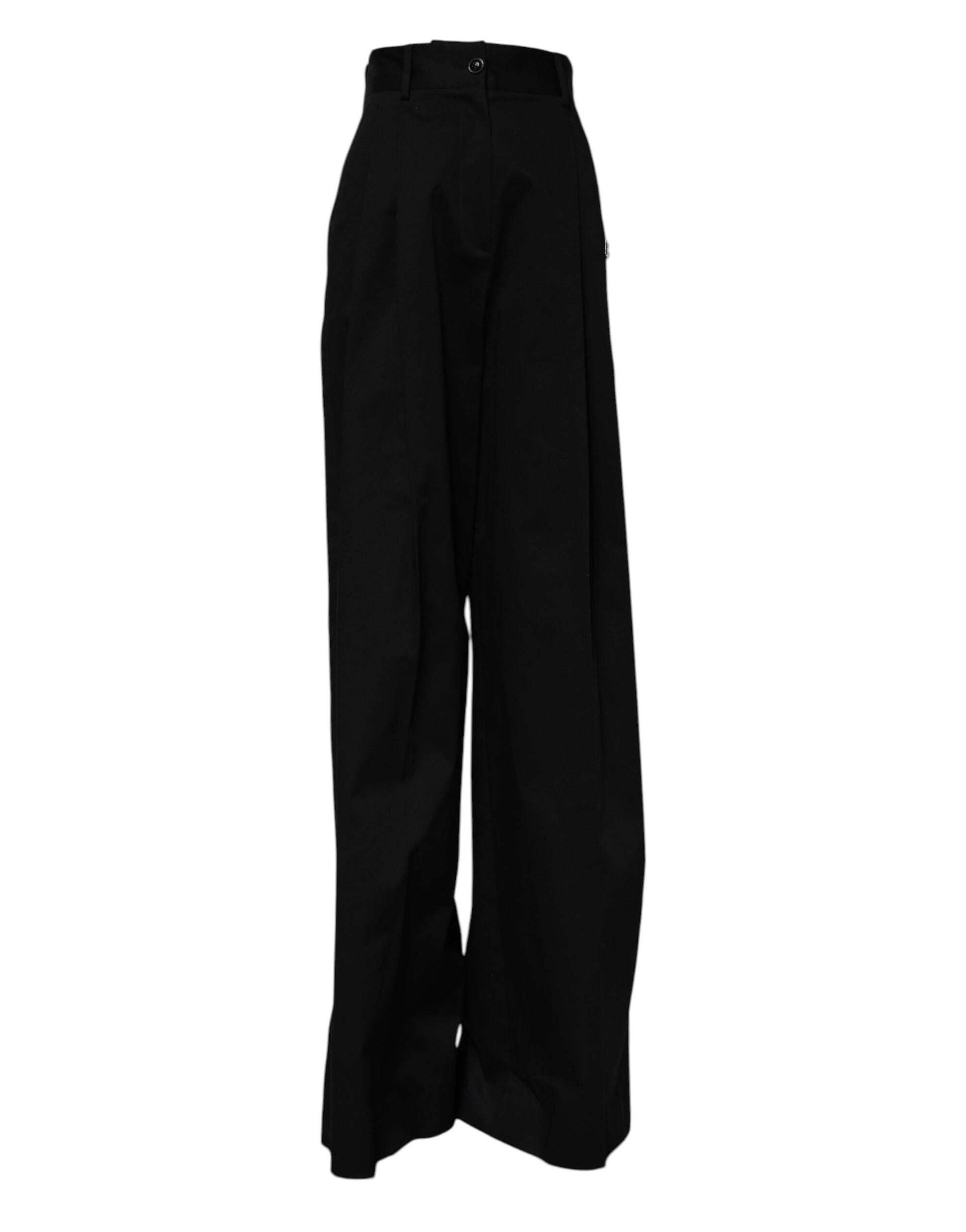 Black Cotton HighWaist Wide Leg Pants-Dolce & Gabbana-LabelTerrace.com