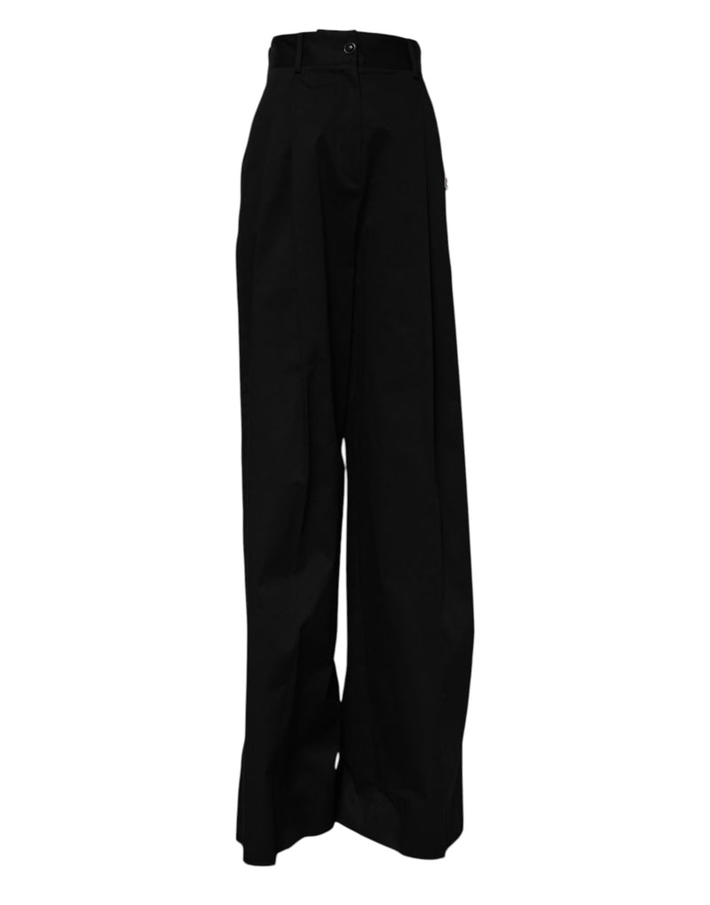 Black Cotton HighWaist Wide Leg Pants-Dolce & Gabbana-LabelTerrace.com