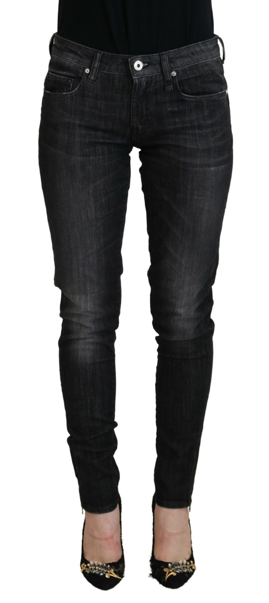 Black Cotton Low Waist Skinny Women Casual Jeans-Fiorucci-LabelTerrace.com