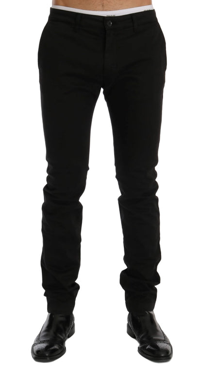 Black Cotton Stretch Chinos Pants-GF Ferre-LabelTerrace.com