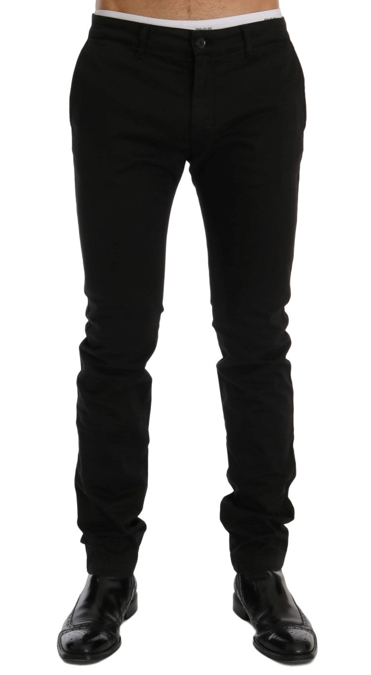 Black Cotton Stretch Chinos Pants-GF Ferre-LabelTerrace.com