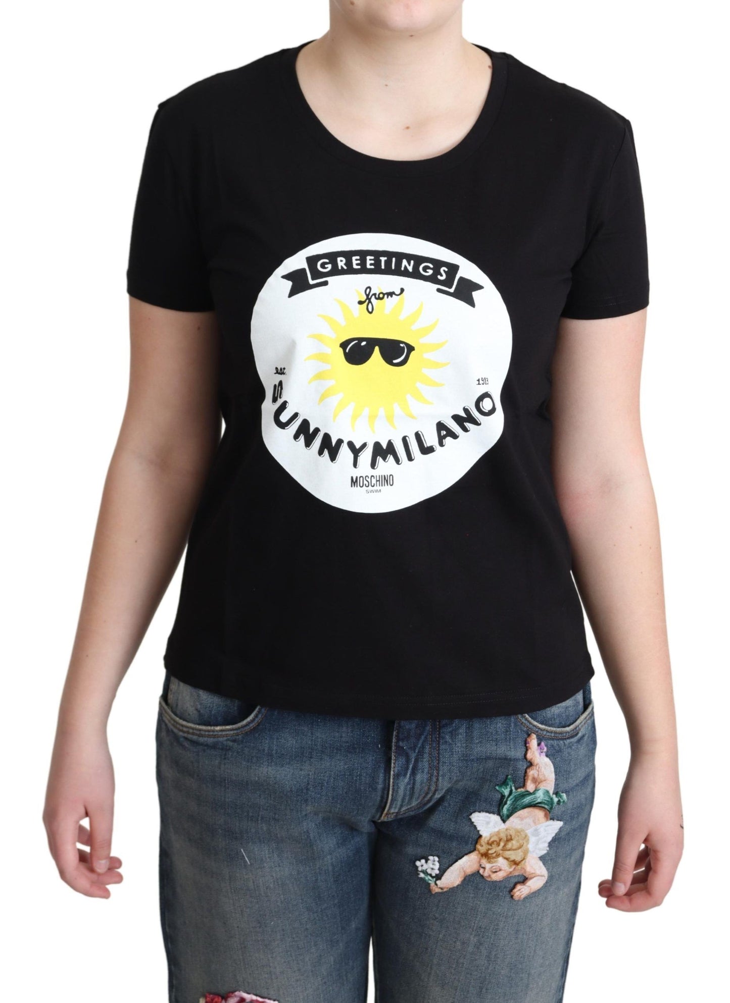 Black Cotton Sunny Milano Print T-shirt-Moschino-LabelTerrace.com