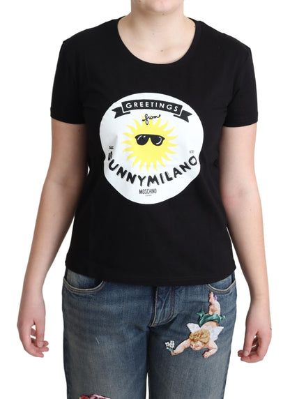 Black Cotton Sunny Milano Print T-shirt-Moschino-LabelTerrace.com