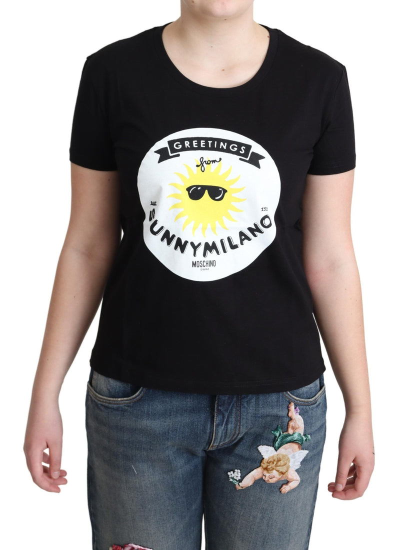 Black Cotton Sunny Milano Print T-shirt-Moschino-LabelTerrace.com