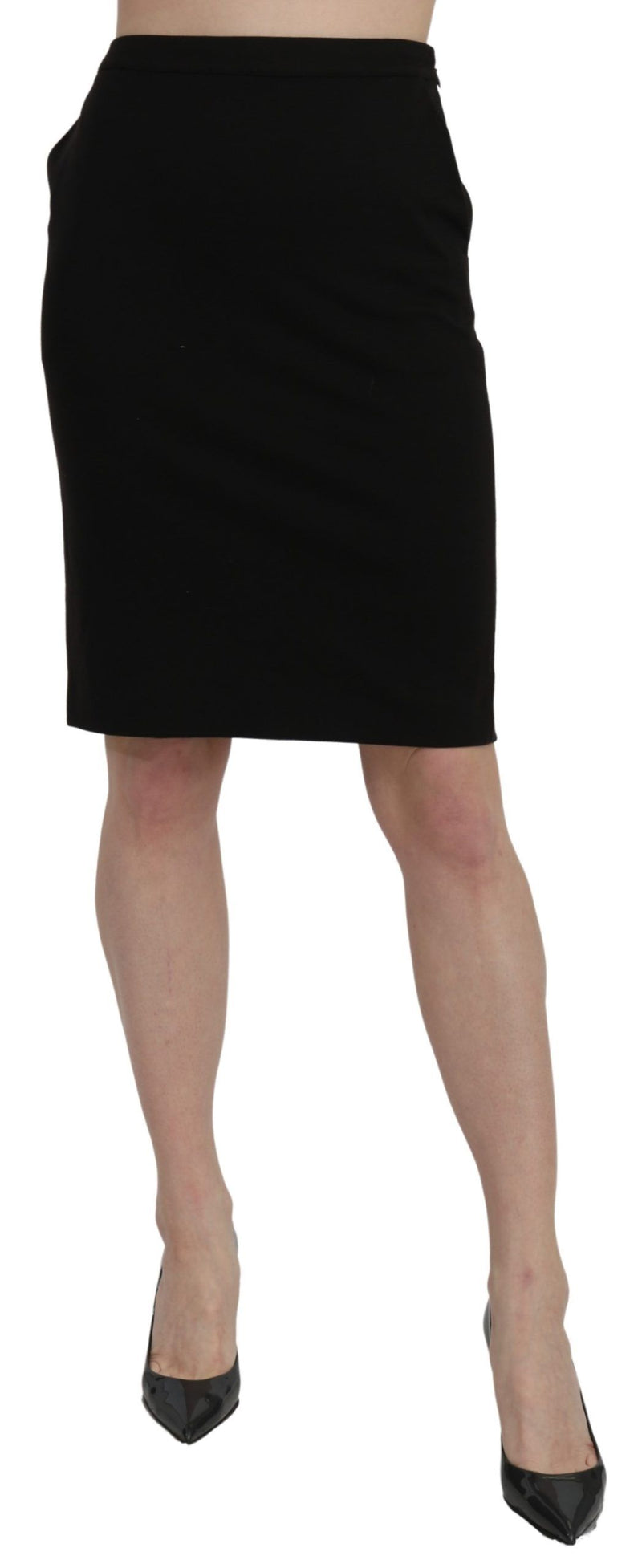 Black High Waist Pencil Cut Knee Length Formal Skirt-GF Ferre-LabelTerrace.com