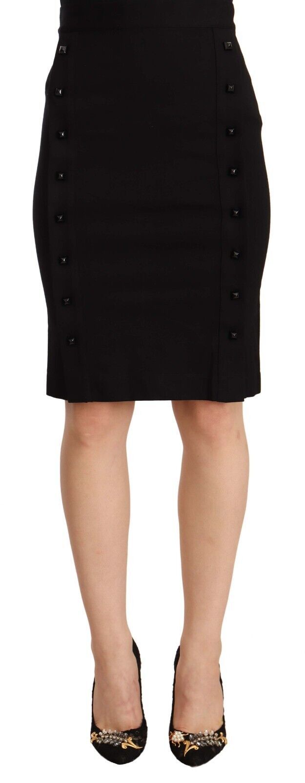 Black High Waist Viscose Knee Length Pencil Cut Skirt-GF Ferre-LabelTerrace.com