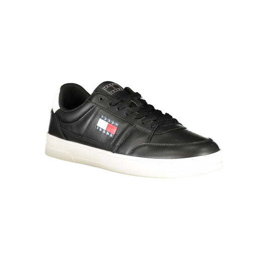 Black Leather Men Sneaker-Tommy Hilfiger-LabelTerrace.com
