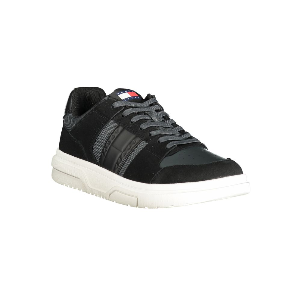 Black Leather Men Sneaker-Tommy Hilfiger-LabelTerrace.com