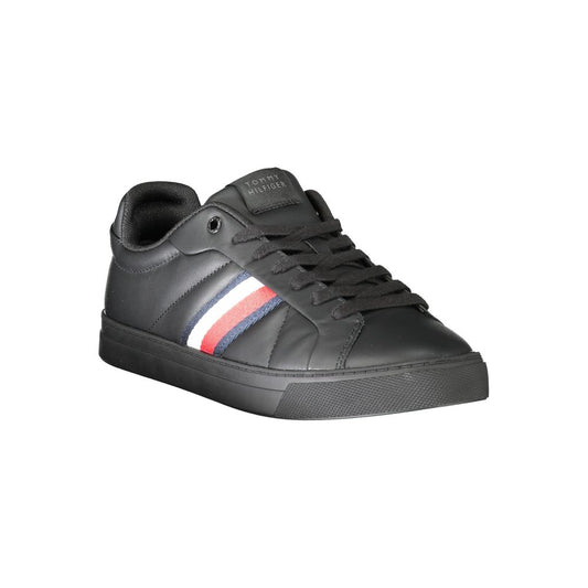 Black Leather Men Sneaker-Tommy Hilfiger-LabelTerrace.com