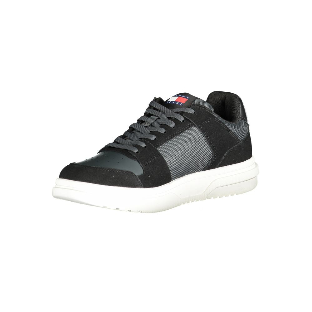 Black Leather Men Sneaker-Tommy Hilfiger-LabelTerrace.com