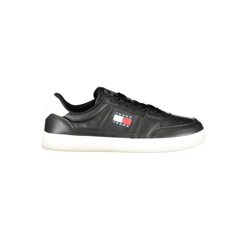 Black Leather Men Sneaker-Tommy Hilfiger-LabelTerrace.com