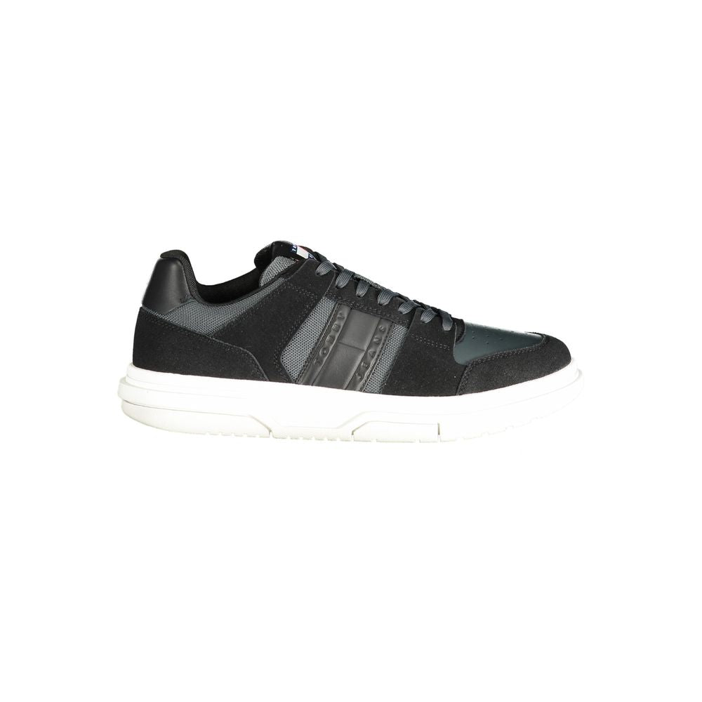 Black Leather Men Sneaker-Tommy Hilfiger-LabelTerrace.com
