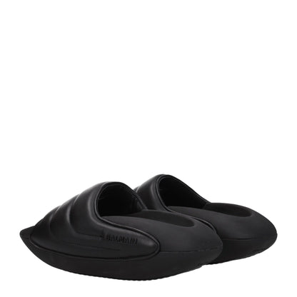 Black Leather Slippers-Balmain-LabelTerrace.com