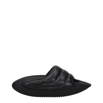 Black Leather Slippers-Balmain-LabelTerrace.com