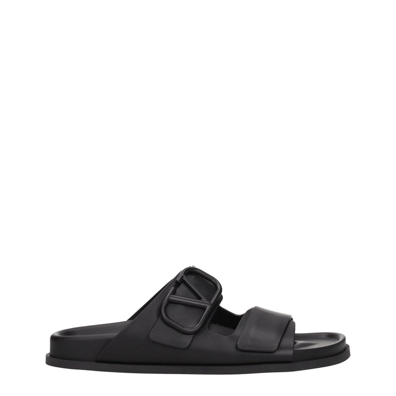 Black Leather Slippers-Valentino Garavani-LabelTerrace.com