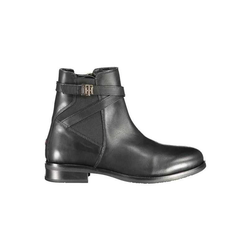 Black Leather Women Boot-Tommy Hilfiger-LabelTerrace.com