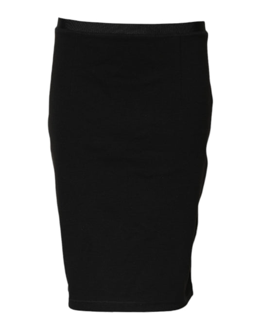 Black Polyester Pencil Cut Knee Length Skirt-GF Ferre-LabelTerrace.com