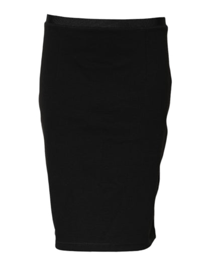 Black Polyester Pencil Cut Knee Length Skirt-GF Ferre-LabelTerrace.com