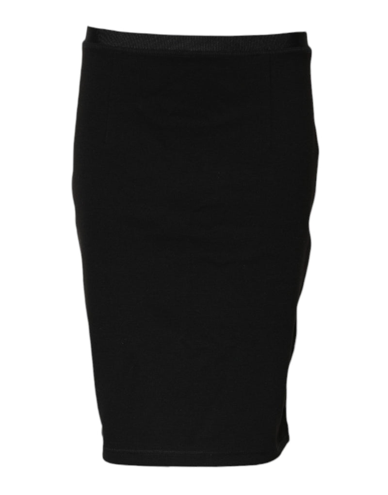 Black Polyester Pencil Cut Knee Length Skirt-GF Ferre-LabelTerrace.com
