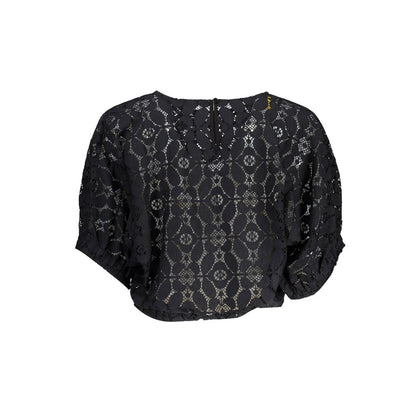 "Black Polyester Women Blouse with Contrasting Elastic Waistband"-Desigual-LabelTerrace.com