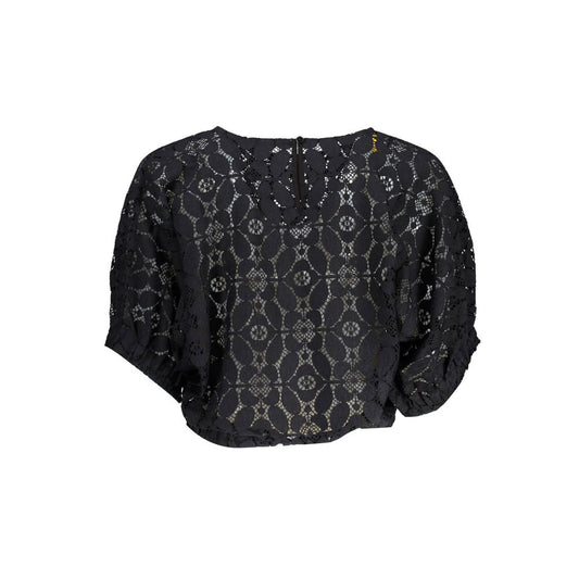 "Black Polyester Women Blouse with Contrasting Elastic Waistband"-Desigual-LabelTerrace.com