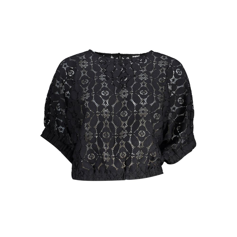"Black Polyester Women Blouse with Contrasting Elastic Waistband"-Desigual-LabelTerrace.com