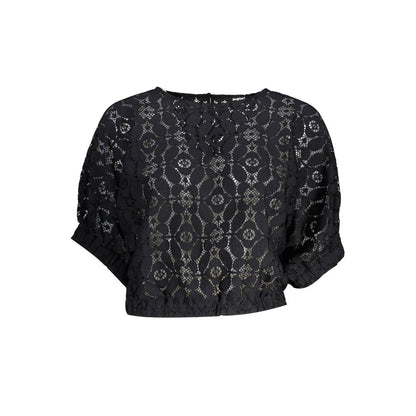 "Black Polyester Women Blouse with Contrasting Elastic Waistband"-Desigual-LabelTerrace.com
