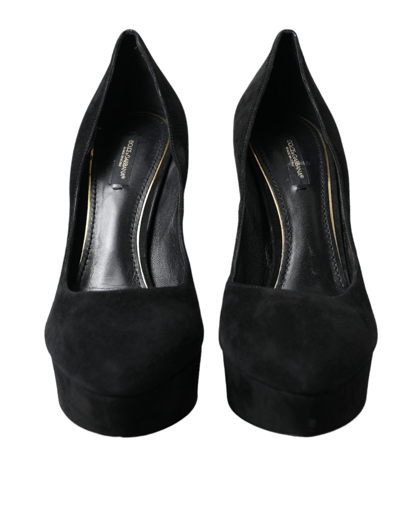 Black Suede Leather Platform Heel Pumps Shoes-Dolce & Gabbana-LabelTerrace.com