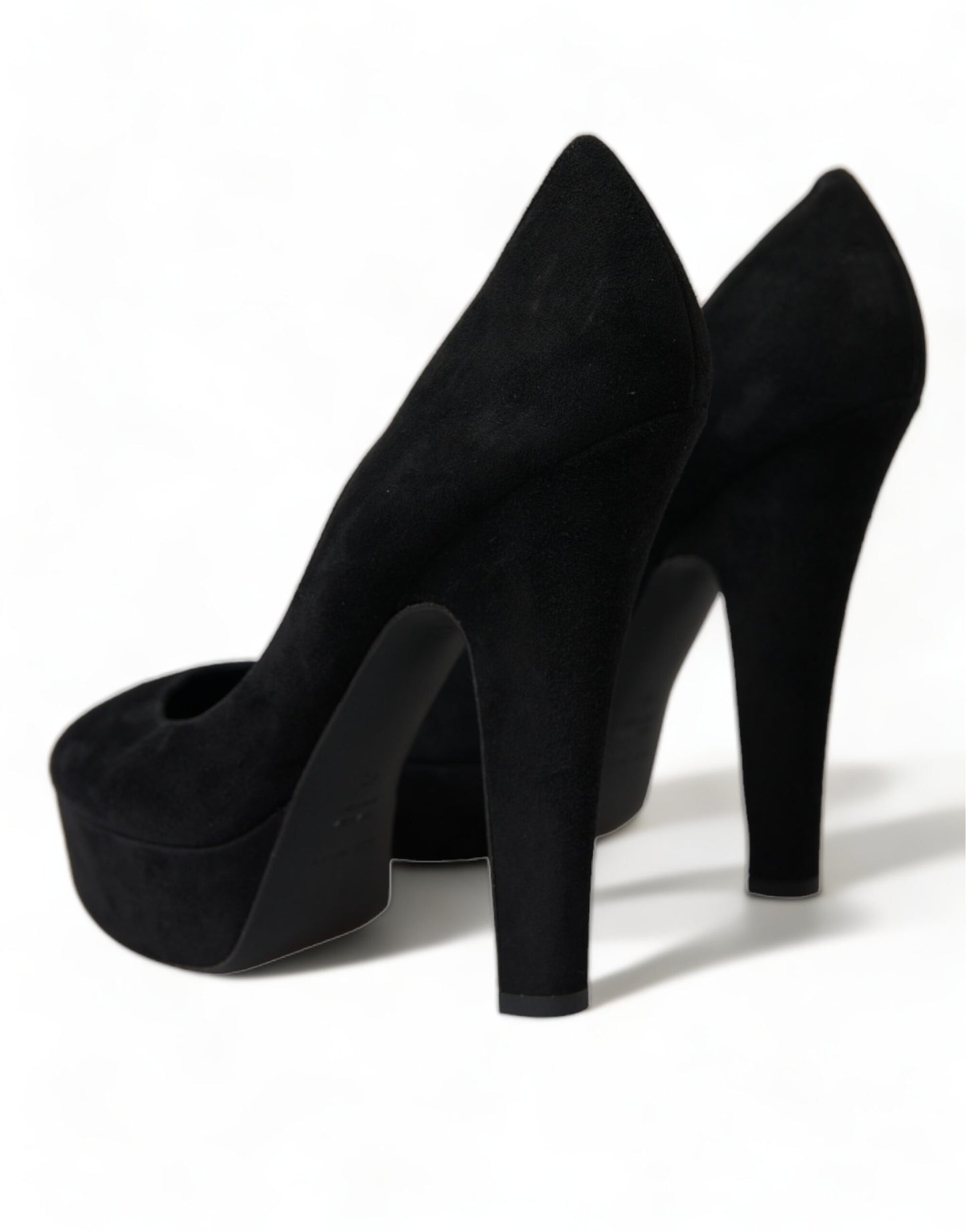 Black Suede Leather Platform Heel Pumps Shoes-Dolce & Gabbana-LabelTerrace.com