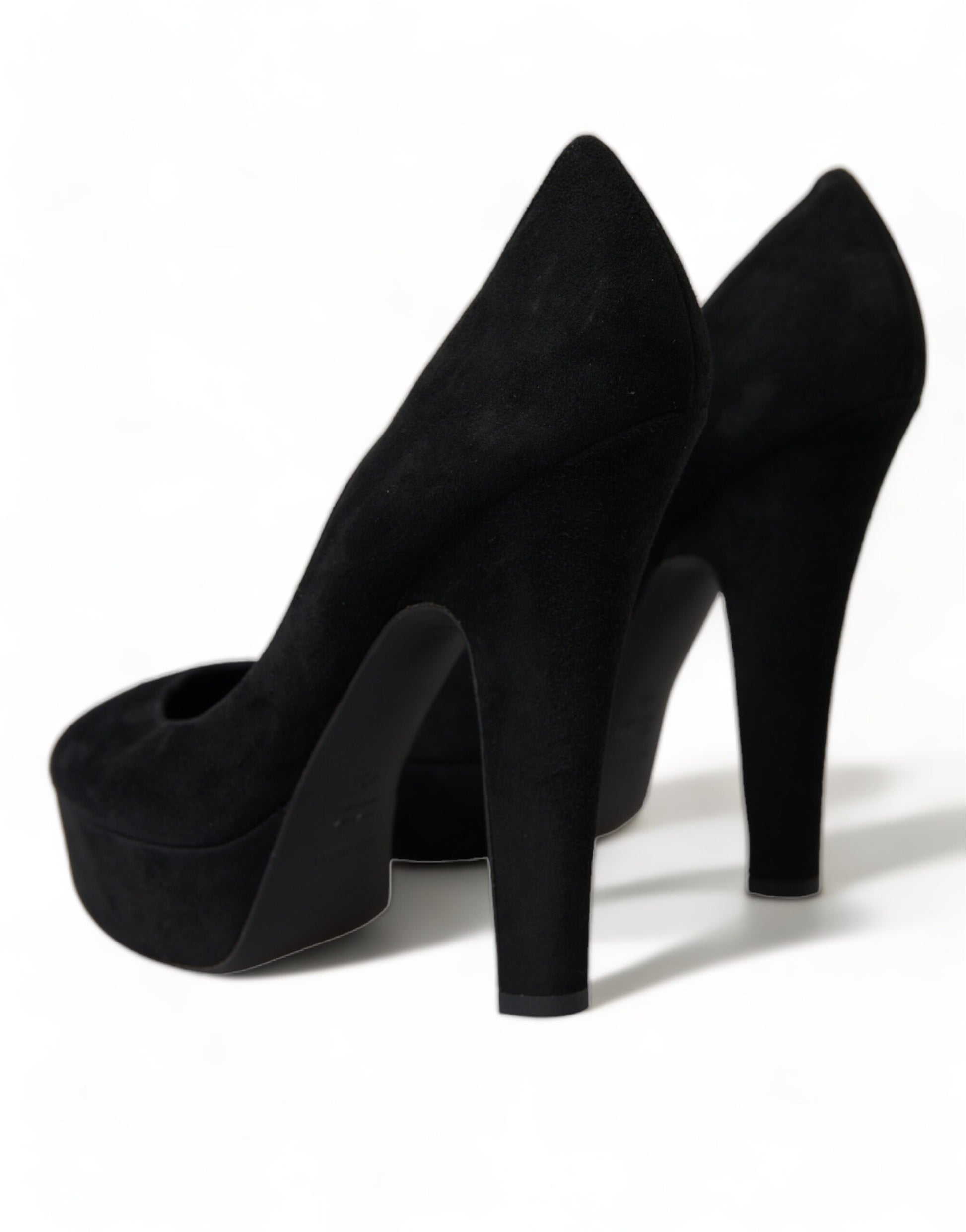 Black Suede Leather Platform Heel Pumps Shoes-Dolce & Gabbana-LabelTerrace.com