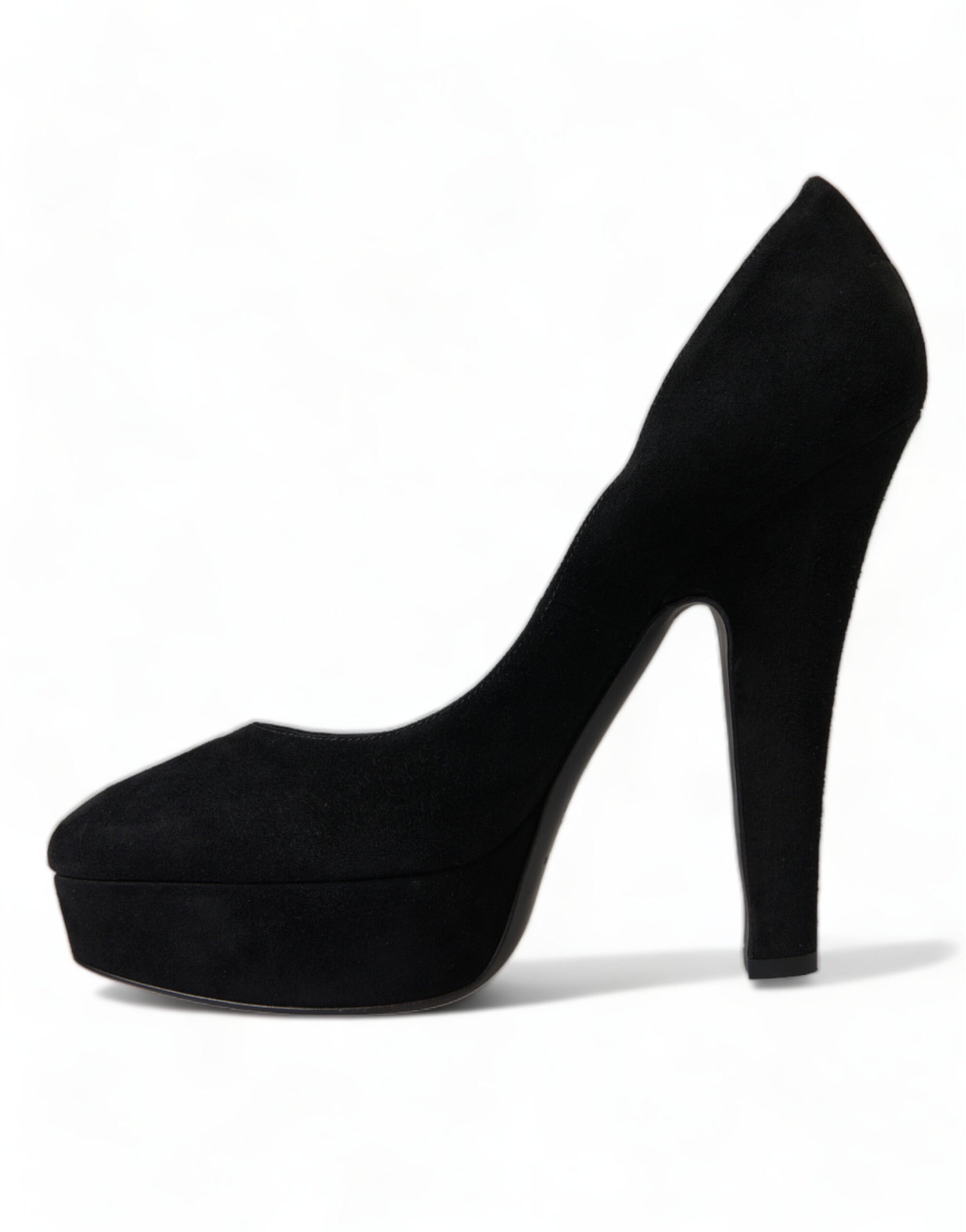 Black Suede Leather Platform Heel Pumps Shoes-Dolce & Gabbana-LabelTerrace.com