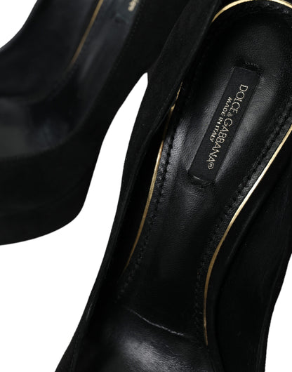 Black Suede Leather Platform Heel Pumps Shoes-Dolce & Gabbana-LabelTerrace.com