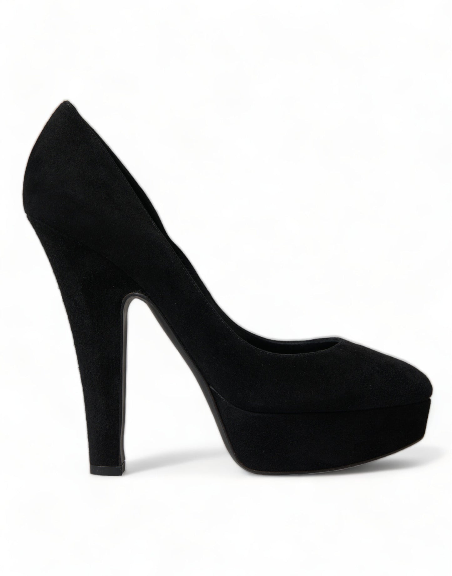 Black Suede Leather Platform Heel Pumps Shoes-Dolce & Gabbana-LabelTerrace.com