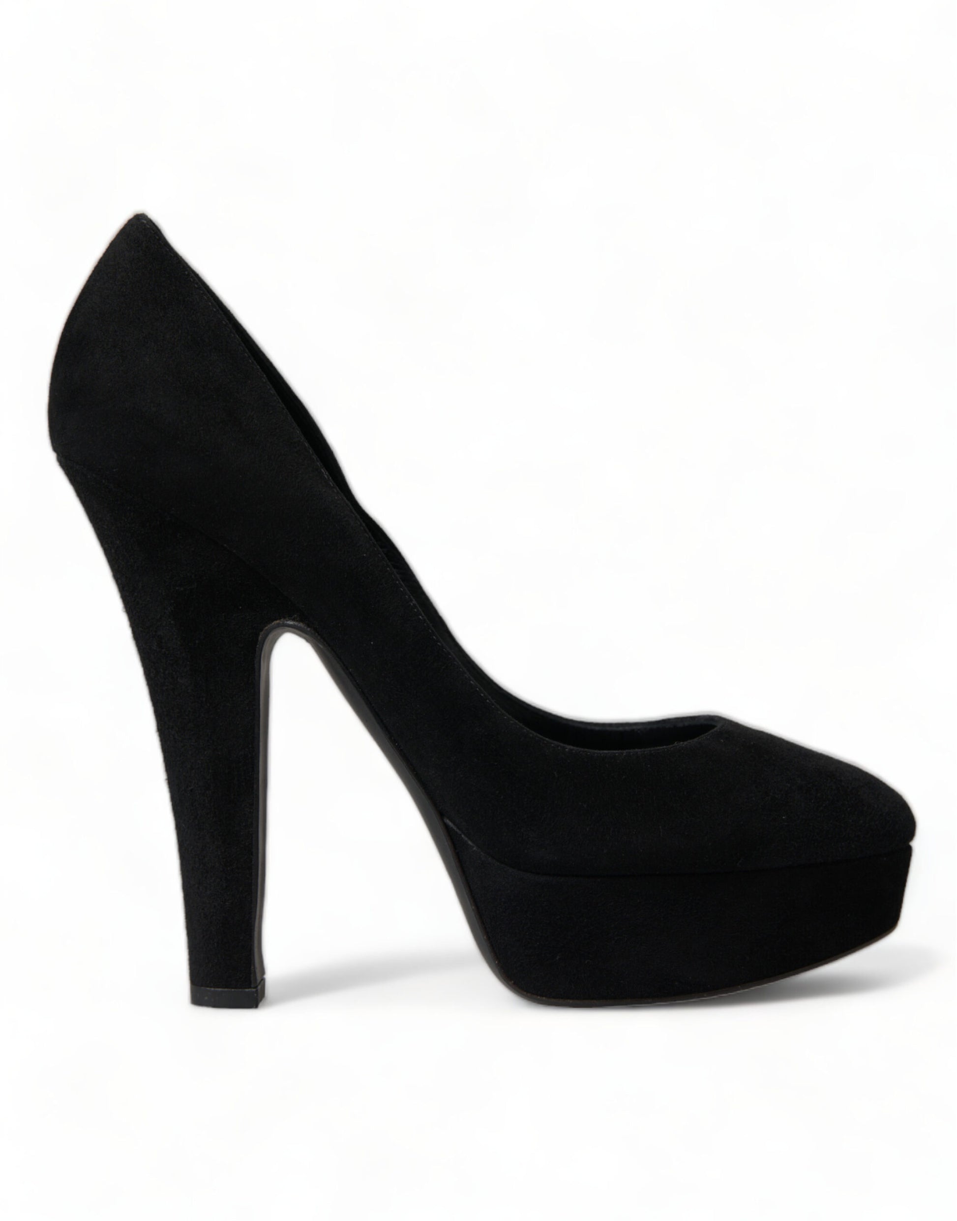 Black Suede Leather Platform Heel Pumps Shoes-Dolce & Gabbana-LabelTerrace.com