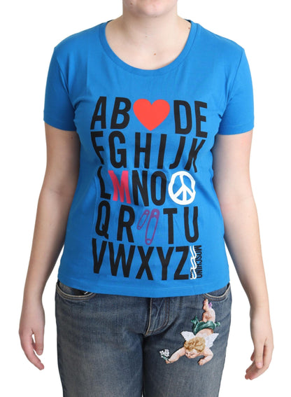 Blue Cotton Alphabet Letter Print Tops-Moschino-LabelTerrace.com