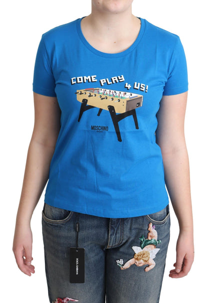 Blue Cotton Come Play 4 Us Print T-shirt-Moschino-LabelTerrace.com