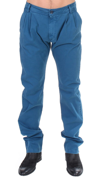 Blue Cotton Straight Fit Chinos-GF Ferre-LabelTerrace.com