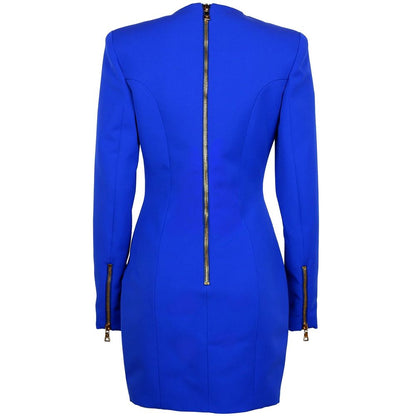 Blue Wool Dress-Balmain-LabelTerrace.com
